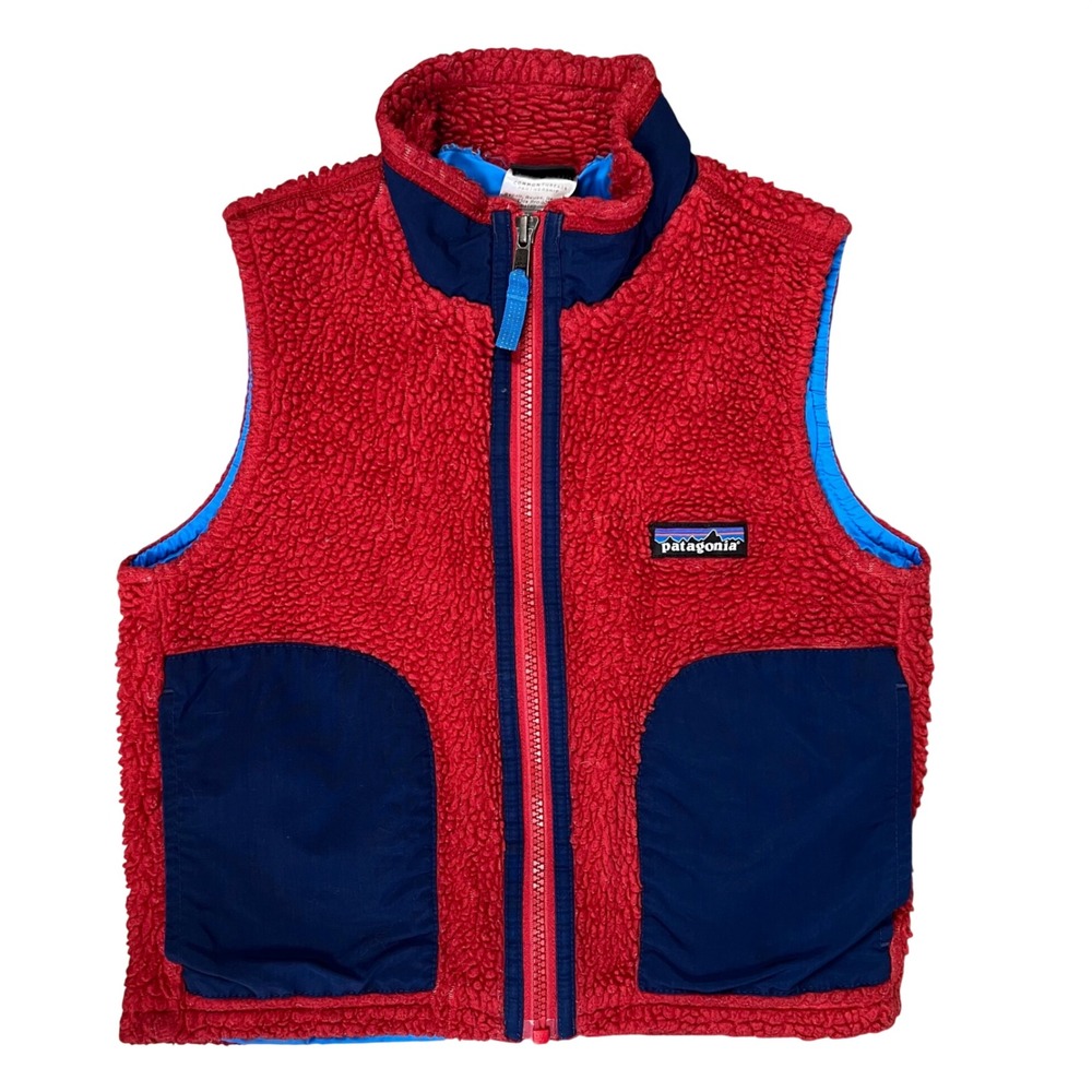 Patagonia Kids Retro-X Fleece Vest Red Navy Blue Size XS 5-6 Full Zip Sherpa